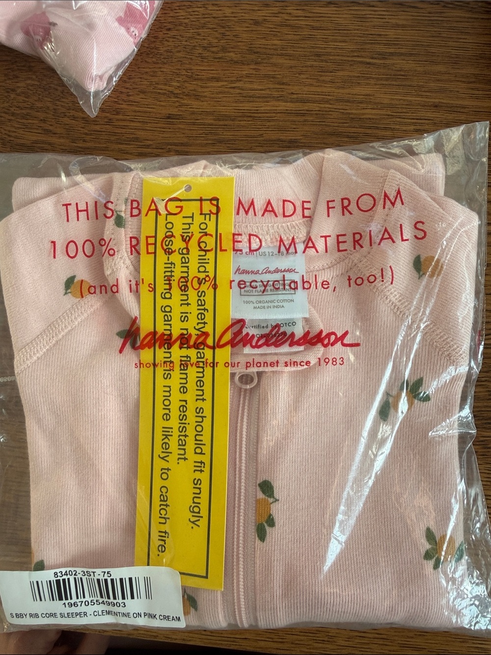 Hanna Andersson Pink Cream Floral Zip Front Baby Sleeper